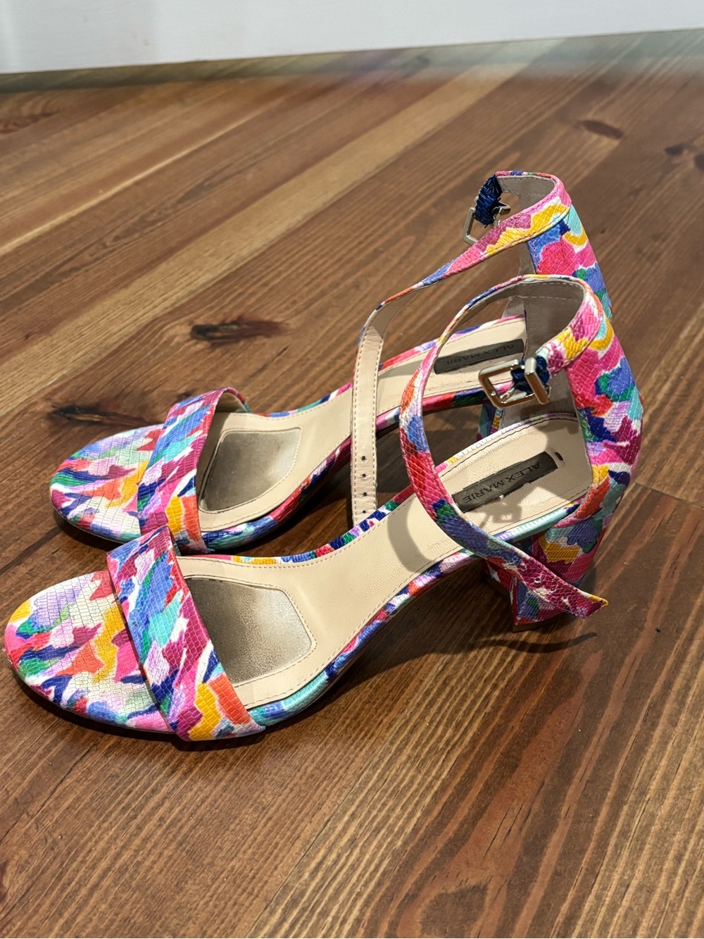 Alex Marie Multicolor Floral Ankle-Strap Heels - Pink Accent